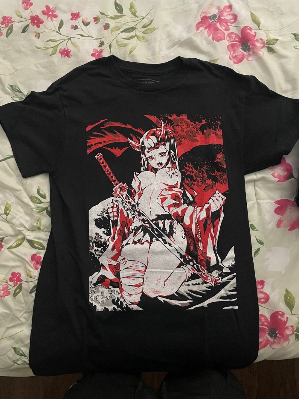 Black Graphic Anime Demon Girl T-Shirt - Men